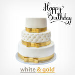 Classic 3 Layer Royal Birthday/Celebration Cake For 75 People, Select Your Design/Color - White 'n'Gold