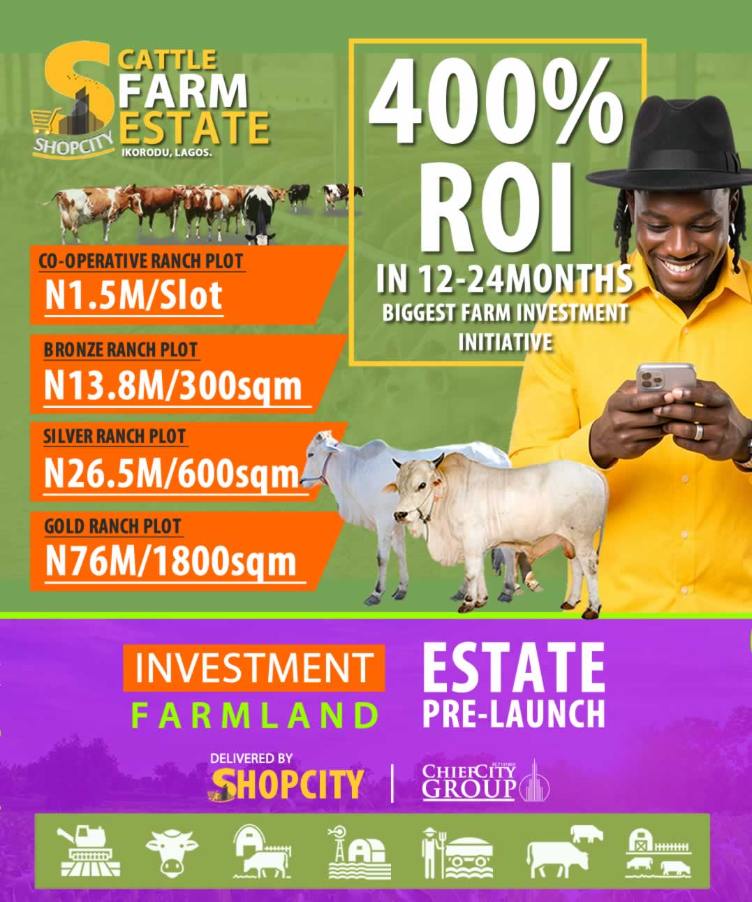 Shopcity Cattle Farm Estate, Ranch +Cow herd Inclusive, Pre-Launch Promo, Earn 200%+ Profit Yearly.
