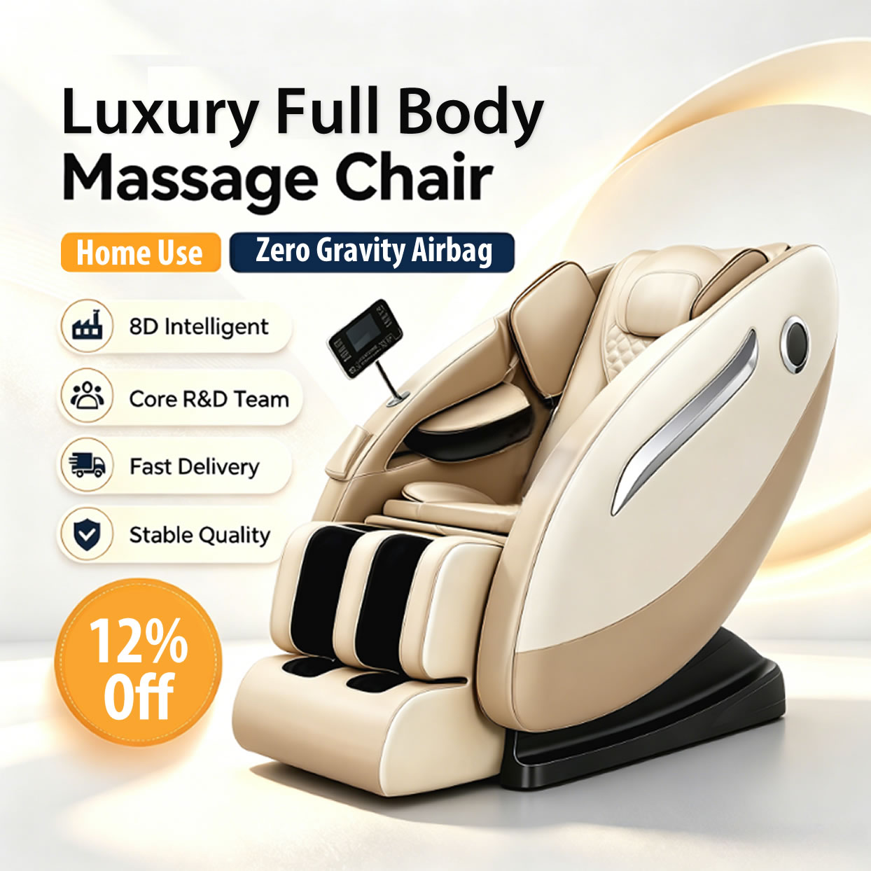 Luxury Home Massage Chair, Full Body, Zero Gravity Airbag Massage Sofa with AI Voice & Bluetooth Music